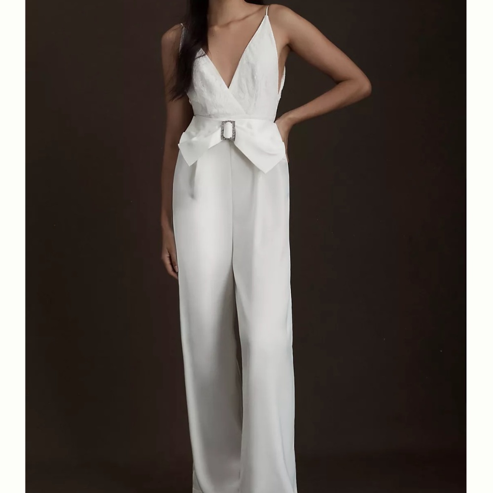 Ronny Kobo Nole Deep-V Belted Wide-Leg Jumpsuit